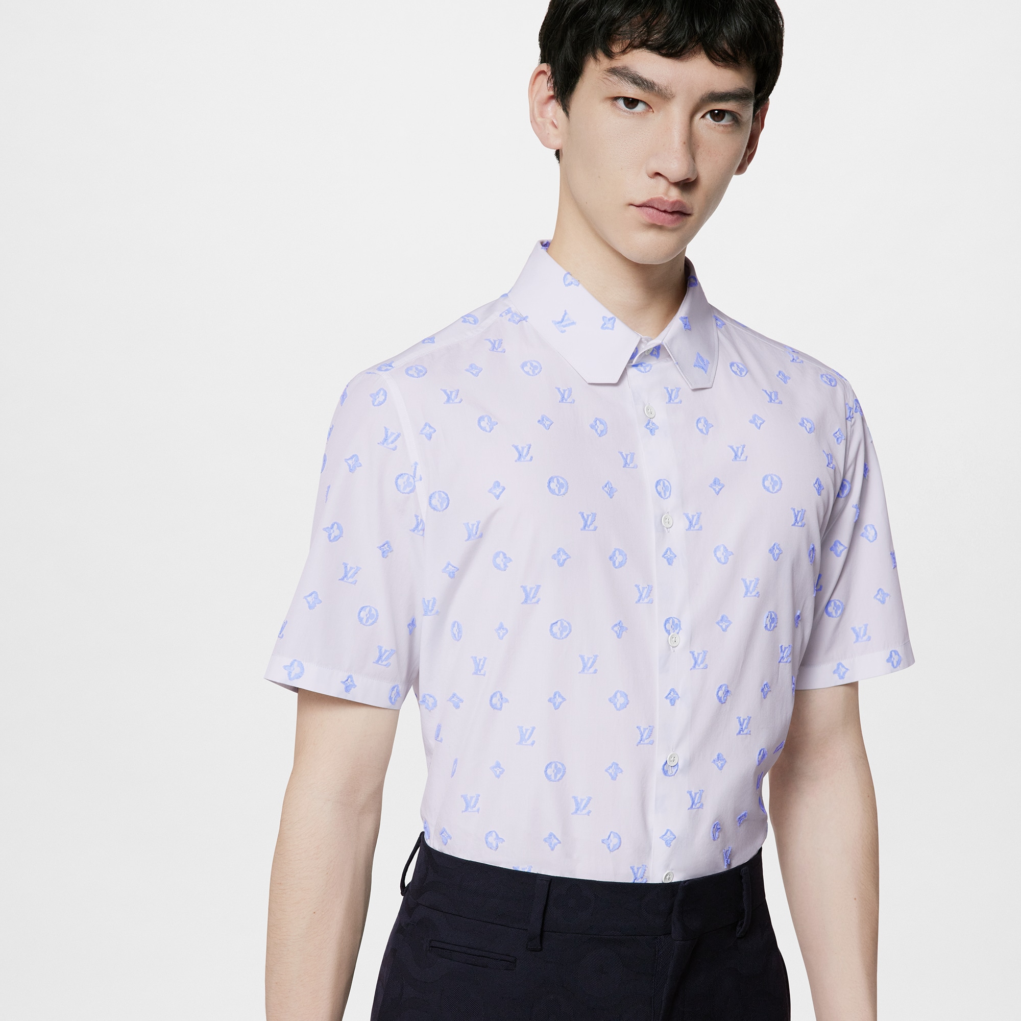 Cotton Short Sleeved Shirt Luxury White Louis Vuitton 0218